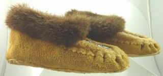 Childrens Beaded Moccasins Fur Lined Ankle Suede Buckskin