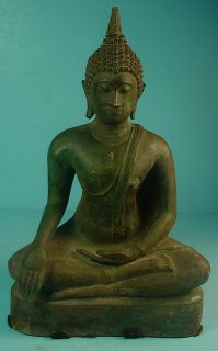 Vintage Thai Brass Seated Sukhothai Buddha Statue