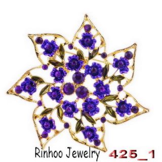   Purple Full Flower 60mm Golden Brooch Pins Acrylic Beads 1pcs
