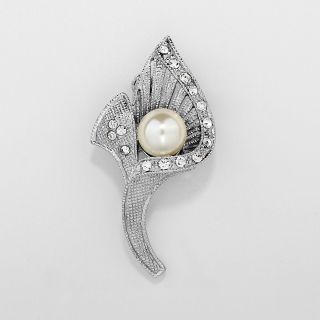 silver rhinestone pearl pin calla lily flower brooch sku # okabl0015 2 