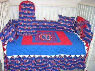 Crib Bedding Set made/w Buffalo Bills Fabric w/Prairie Points