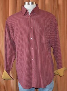 Bugatchi Uomo Long Sleeve Red Modal Rayon Polyester Checkered Shirt 
