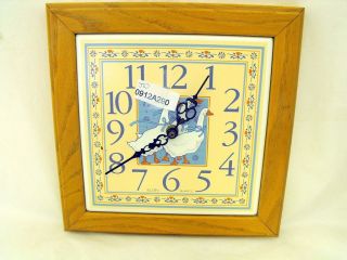Elgin Wall Clock Light Oak with Inset Goose Geese with Blue Country 