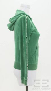 Burberry London Green Terry Cloth & Check Trim Hooded Zip Sweatshirt 