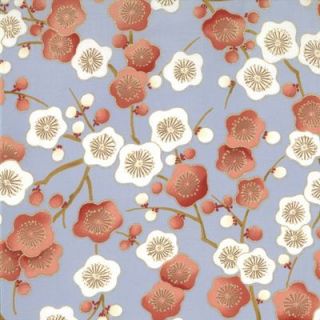 Moda Miyabi Oriental Blue Fabric Coral Cream Flowers