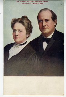 1910 Postcard William Jennings Bryan Wife