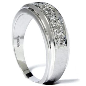 14k White Gold Band Brushed Bright Finish 15ct Diamond Wedding Ring 