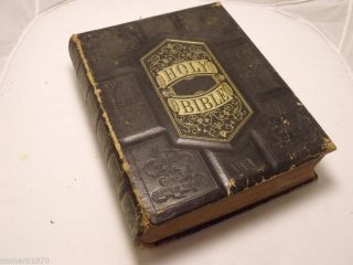 1874 Leather Bound Family Bible Burnside Family History
