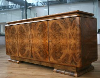 Italian Art Deco Sideboard c1930 Burr Walnut Oak Large
