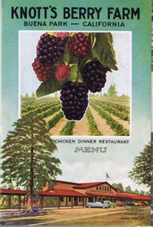   BERRY FARM CHICKEN DINNER RESTAURANT MENU 1950? BUENA PARK, CALIFORNIA
