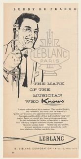 1956 Buddy De Franco Leblanc Clarinet Print Ad