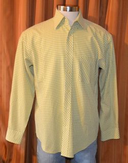 Bugatchi Uomo Long Sleeve Green Yellow White Rayon Checkered Shirt 