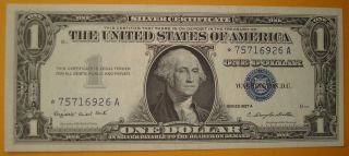1957A 1 Dollar Blue Seal Star UNC Silver Certificate 75716926A RARE 