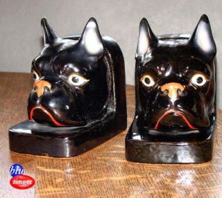 Vintage Wales Japan Ceramic Pit Bull Terrier Dog Bookends