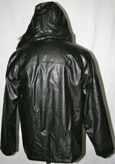 NEW Mens Circa LEATHER PARKA Hooded Jacket   Large   Black   C1RCA