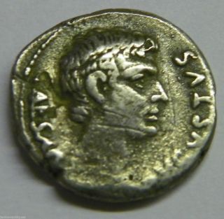 Ancient Roman Emperor Caesar Augustus Silver Denarius Coin