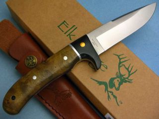 Elk Ridge Finger Groove Burl Wood Handle Fixed Drop Blade Hunter 
