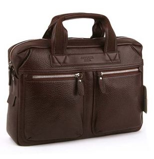 Omnia Leather Mens Business Briefcase Bag Brown New