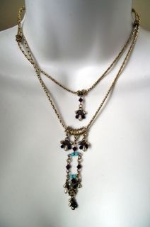 Bloomingdales Double Chain Edwardian Lavalier Necklace New Gold Tone 