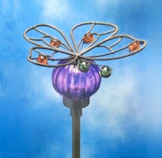 Solar Garden Decor Light Butterfly Glass Globe Beads 3 Tall
