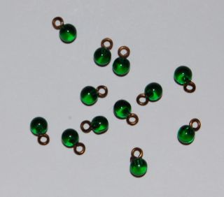NEW OLD STOCK TINY VINTAGE GREEN GLASS BUTTONS