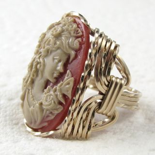 Grecian Goddess Butterfly Cameo Ring 14k Rolled Gold