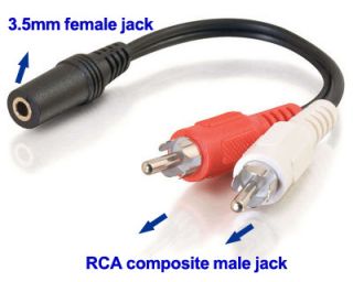   stereo 3 5mm feale jack to 2 rca composite male y splitter cable