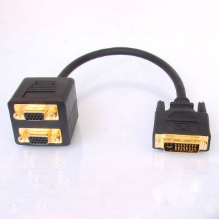 Male DVI 1 to 2 Monitors VGA Female Cable Splitter 33cm
