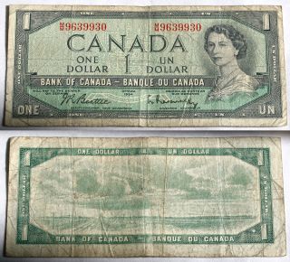 Canadian Bank of Canada 1 Dollar Paper Money Bills notes 1954 