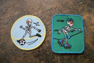 New Lot 2 Skeleton Soccer Roller Blade Patch Badge