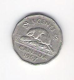 1957 Canada Canadian Nickel Five 5 Cents Coin