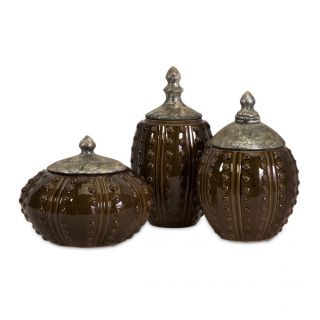    Ceramic Round Hobnail CANISTER SET Kitchen Urns Jars Antique Silver
