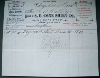 Neat 1887 s F Cone Shirt Co Billhead Chicago to Dillon Montana 