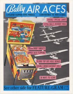 Air Aces Pinball Machine Flyer Original Brochure