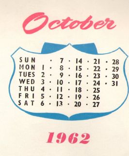 VINTAGE 1962 OCTOBER Pin up Calendar page 51st. BIRTHDAY PRESENT GOOD 