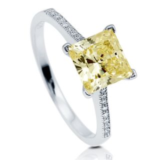 Princess Canary Cubic Zirconia 925 Sterling Silver Solitaire Ring 1 96 