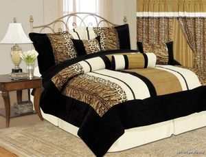 15pcs Size Cal King Suede Leopard Cheetah Bed Comforter Set + Matching 