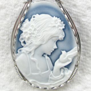 Lady Dove Cameo Pendant Sterling Silver Jewelry Artisan Wire Art