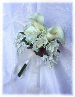 Ivory or White CALLA LILY Lilies Roses Bridal Bride Bouquet Silk 