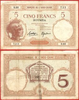New Caledonia 1941 5 Francs Noumea pick 4 VF