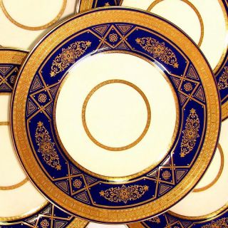 Antique Minton Porcelain Tiffany Cobalt Raised Gold Encrusted Dinner 