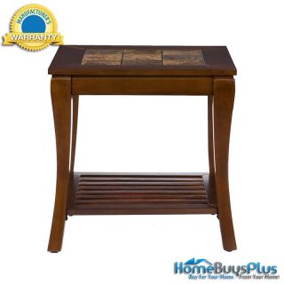 Cambria End Table Brown Cherry Finish Wood Slate Top Set Available 