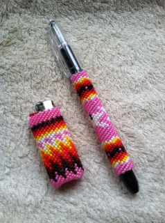 Handmade Native American Bead Work Peyote Stitch Beaded Lighter Pen 