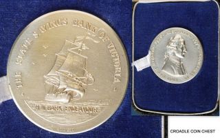 1970 Captain Cook State Bank 925 Silver Medal Cased 2