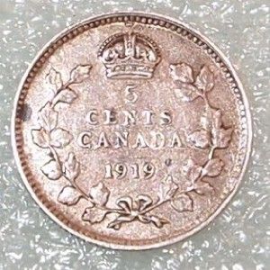 1919 canada canadian nickel 5 five cent silver coin
