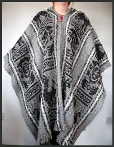   SOUTH AMERICAN INCA PONCHO CAPE PURE WOOL UNISEX ONE SIZE WITH HOOD