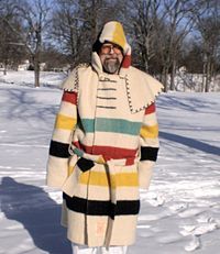 traditional capote made with a hudson s bay point blanket
