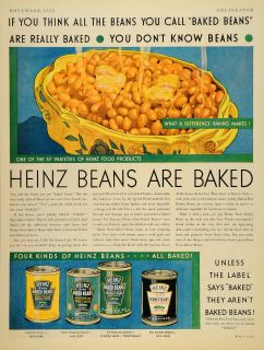 1931 Ad Heinz Beans Baked Can Food Sauce Pittsburgh PA Illustration 