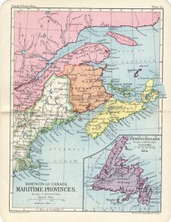 RARE 1908 Philips Handy Atlas Map Canadian Maritimes