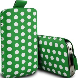 Green Premium PU Leather Polka Pull Tab Pouch Case  